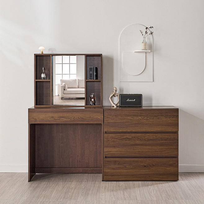 동서가구 미엘 수납거울 화장대 + 800 3서랍 수납장 DF928329, 다크오크