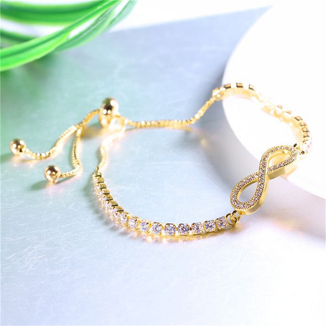 besteffie 심플 로즈 도금 여성용 조절 가능 체인 팔찌 큐빅 세팅 반짝이 장식 일상 액세서리 K83