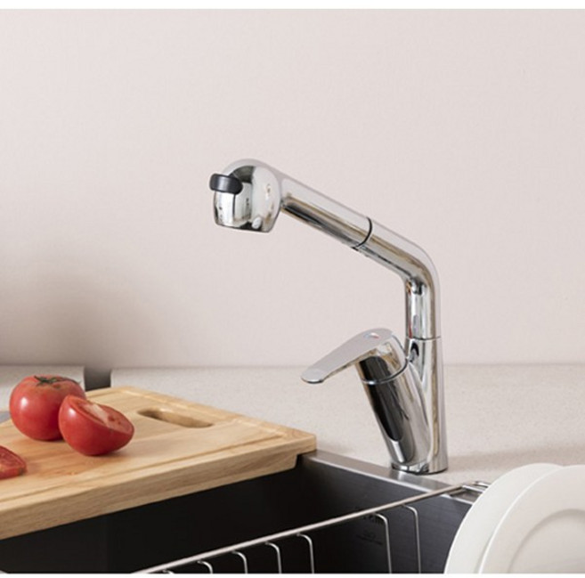 한샘 MSYS MF300 수전 거위목 엠시스 주방 싱크대 원홀 크롬 은색 유광 국산, 1개