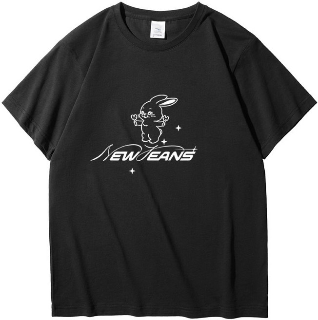 NewJeans 應援周邊 T恤 短袖圓領寬松上衣, 1個, 黑色一3XL