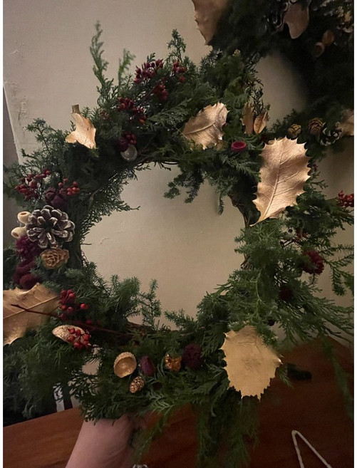 聖誕節花圈 新鮮葉子永生裝飾, 23公分, 1個