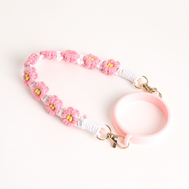 눈도라 텀블러 스트랩 꽃 실리콘 스탠리 호환 손잡이 핸들 스타벅스 텀블러꾸미기 텀꾸, 꽃 핑크, 1개