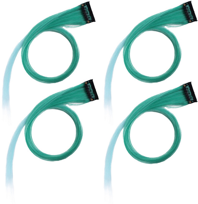 옴브레 헤어 피스 붙임머리 브릿지 부분 가발 웨이브, 4개, 투톤 민트