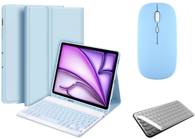 아이패드 호환 에어 프로 미니 1/2/3/4/5/6/7/8/9/10 세대 M2 M4 펜슬 수납 블루투스 키보드 케이스 무선 마우스 세트 iPad Pro Air Mini 케이스나라, 스카이