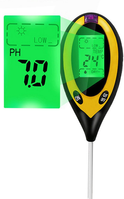 트리오즈 토양 ph 산도 측정기 화분 식물 온도계 습도계, 노랑, 1개
