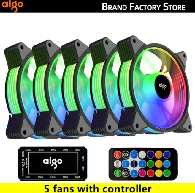 Aigo AR12 120mm PC 게이머 컴퓨터 케이스 팬 RGB 12v Heatsink Aura Sync 쿨러 Argb 사일런트 컨트롤러, [01] A- RGB, 3) AR12-5IN1 - A-RGB-WHITE, [03] Black 5 fan set, 1개