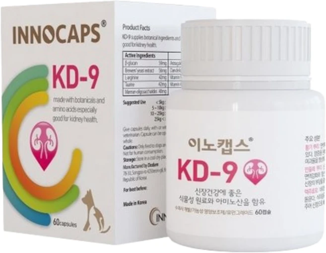 이노캡스 신장 KD-9 강아지 고양이 영양제 60캡슐 1개, 60정, 유리너리+스트레스, 1박스 - 쿠팡