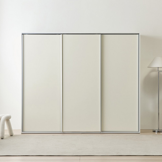 동서가구 에센셜 3도어 슬라이드 옷장 2400 DF926815, 크림화이트, 하프선반형B옷장+옷장+긴콤비장