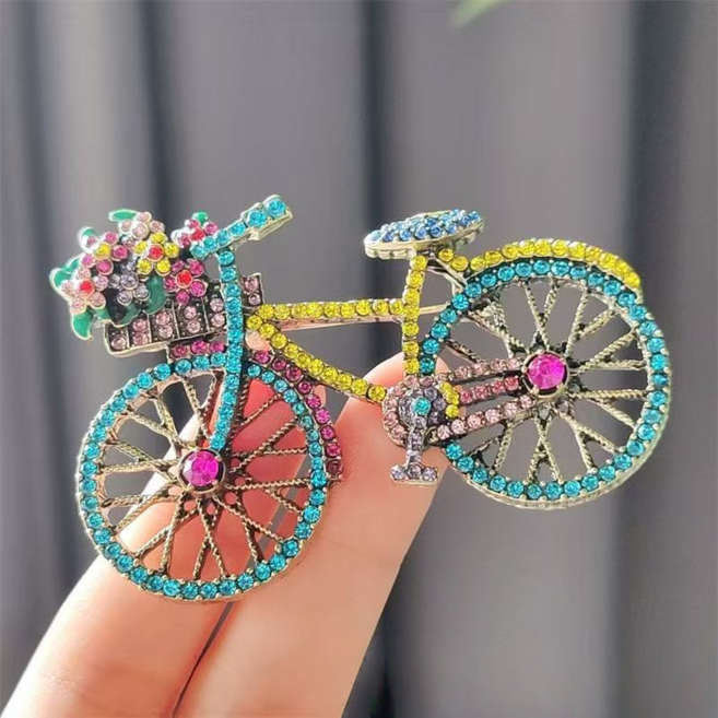 컬러 큐빅 아이디어 자전거 브로치 패션 유니크한 가방 소품 파티용 1개