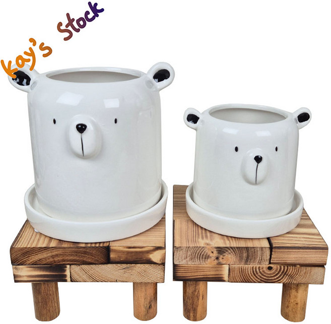 곰돌이화분 캐릭터화분 모던화분 받침세트화분 인테리어화분 MD-102 케이스스탁, 1개, 흰색