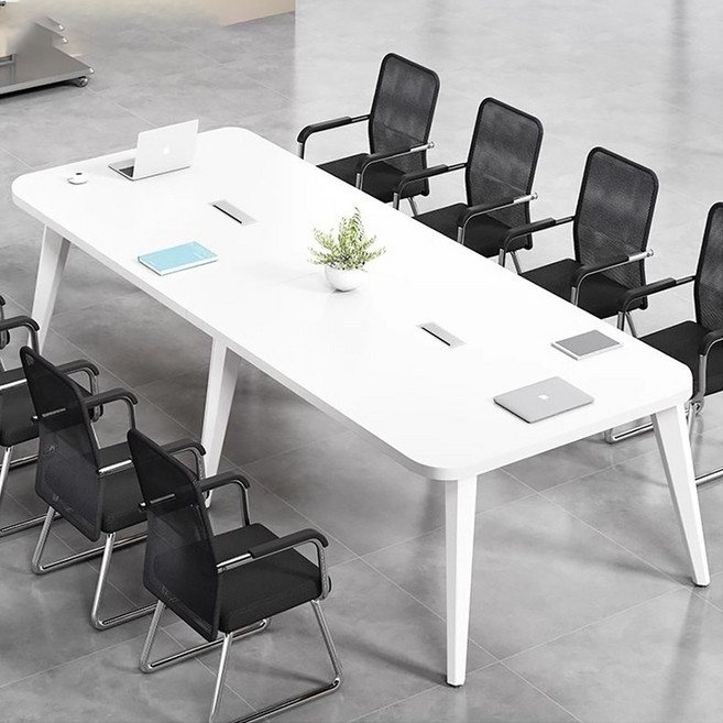 오피스 사무용 회의실 테이블 4/6/8인용 사각 회의용책상 상담 세미나 연수용 작업책상, 화이트 상판+화이트 다리