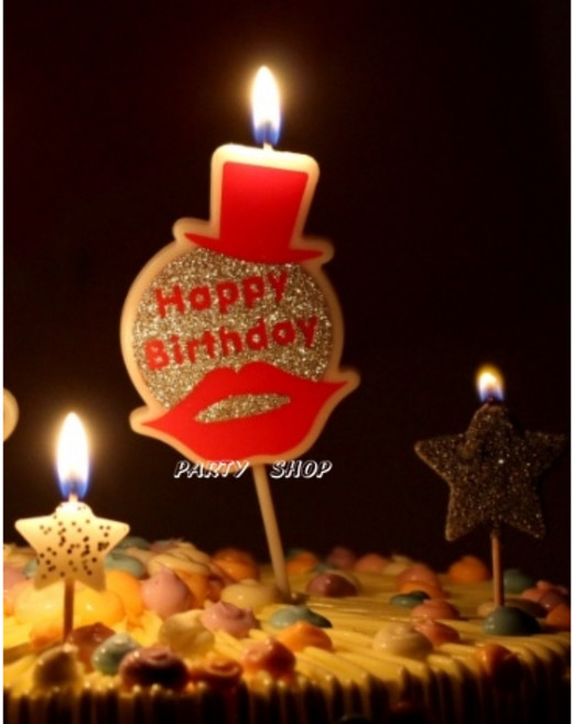 DAX AO 翹鬍子紅唇造型生日蠟燭 蛋糕裝飾, 1個, 紅(不含運)未滿佰元不出貨