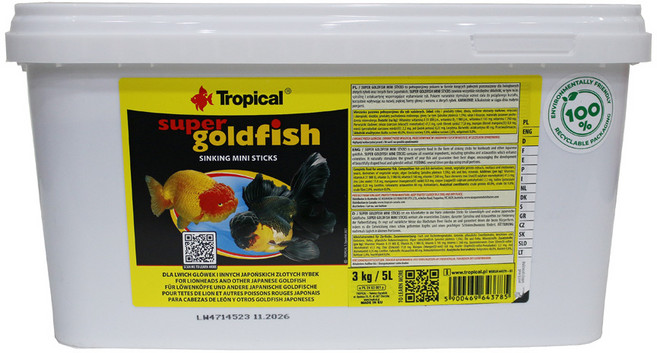 수퍼 골드피쉬 미니 스틱 버캣 5리터 / 3kg 특성화 금붕어 사료 난주 라이온헤드, 1개, 5L