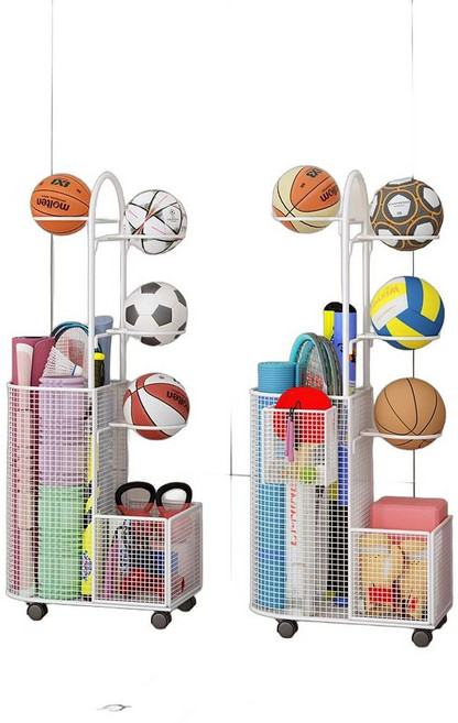 공보관 공정리 보관함 공 정리대 농구공 축구공 공수납 공진열대 공정리대 요가매트, 화이트 - 플로어 스탠딩 수직 볼 스탠드