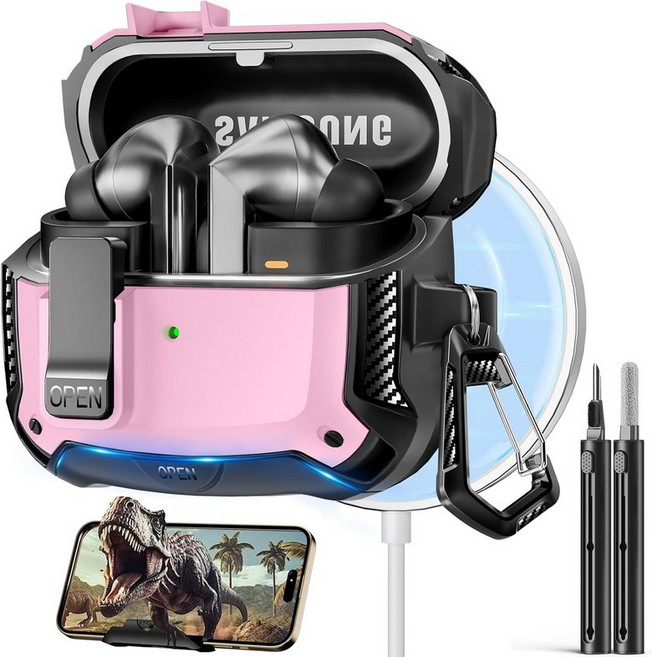 삼성 갤럭시 버즈3 FE 2025 / 프로 2024 케이스 휴대폰 스탠드 MagSafe 잠금 클립 디자인 및 청소 키트 지원, Pink