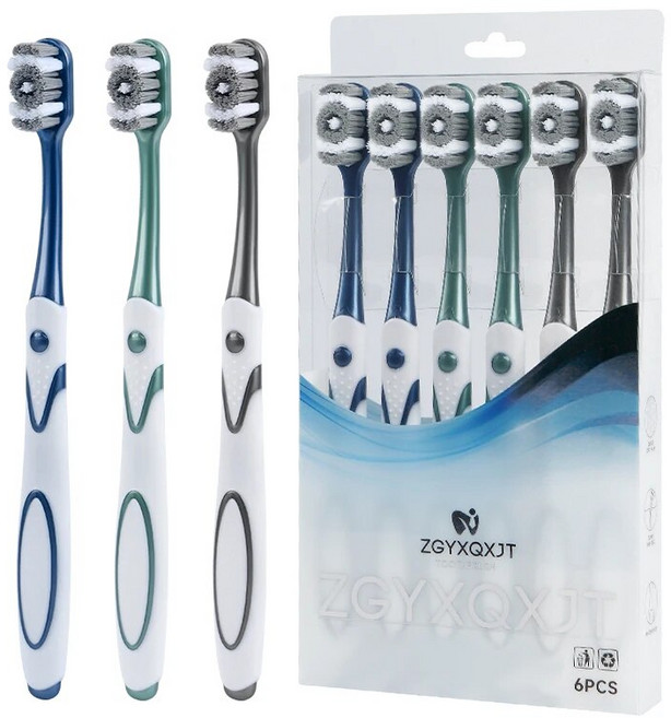 360 구강 전체 청소 남성용 칫솔 중간 하드 우수한 효과 치아 미백 (6 팩), 6개