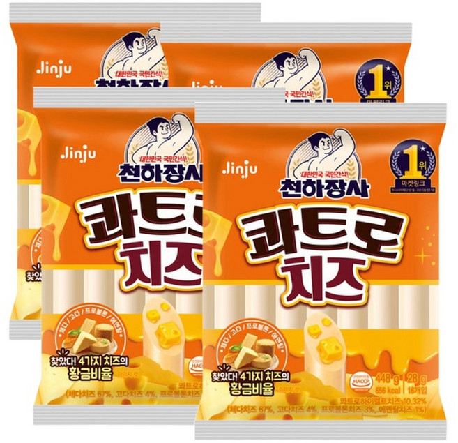진주햄 천하장사 소세지 치즈 448g(28gx16입) X4개, 28g, 4박스