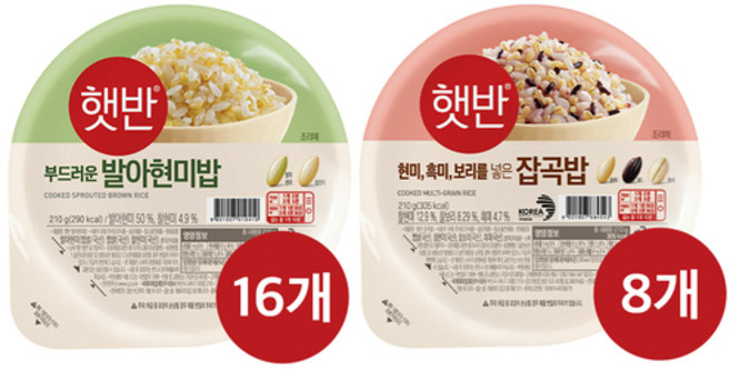 햇반 발아현미밥 210g x16개 + 잡곡밥 210g x8개, 24개