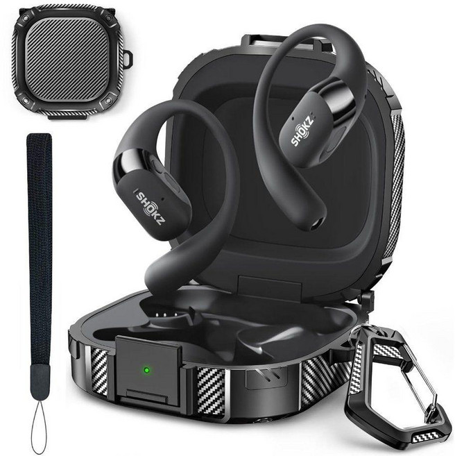 샥즈 오픈핏2 케이스 분실 보호 잠금 하드 커버, Shaoyin T920 SHOKZ 새로운 OpenFit, 메카 블랙 + 끈, 1개