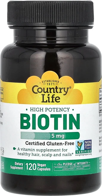 Country Life 고효능 비오틴 5mg 베지 캡슐 120정, 1개 - 쿠팡