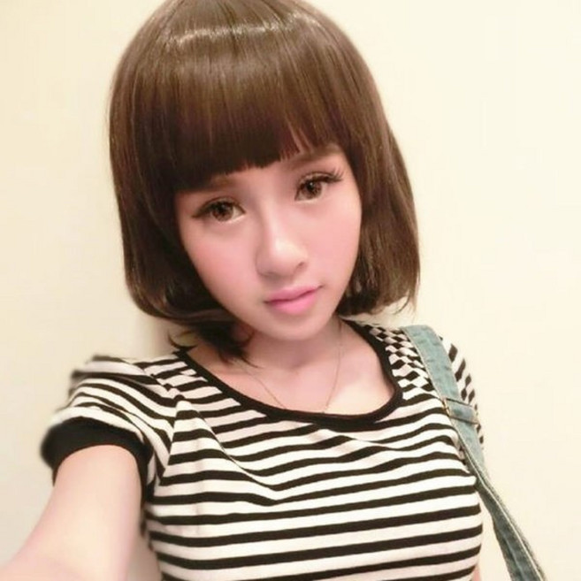 Clair Beauty 極修臉羽毛層次BOBO短髮 高仿真整頂假髮 咖啡色 MB043, 1個, 咖啡
