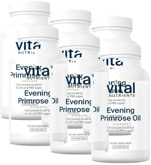 바이탈 뉴트리언츠 이브닝프림로즈오일 1000mg GLA 오메가-6 소프트젤 Vital Nutrients Evening Primrose Oil, 6개, 250정 - 쿠팡