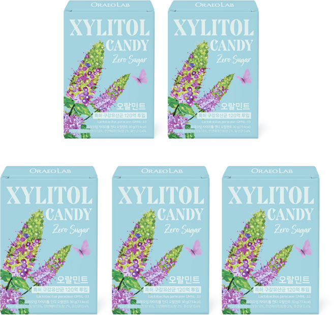 오래오랩 구강유산균 자일리톨 무설탕 캔디 천연민트, 5개, 30g