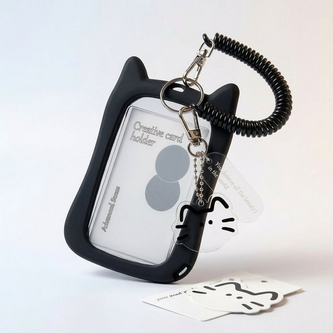 블리버킷 포토카드 키링 케이스 스프링 카드홀더, 1개, 블랙