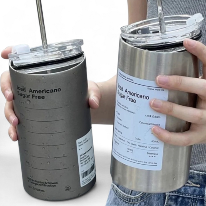 느낌있는 스테인레스 스틸 텀블러 600ml 보온 보냉 가성비템(빨대포함), 1개, 화이트