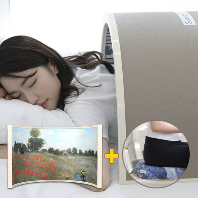 큐어돔 온열찜질기 원적외선 인조가죽 대형 전기 찜질기 온열기 세트(찜질기+원형방석), [명화] 양귀비꽃, 솔라히팅시트(그레이), 화이트