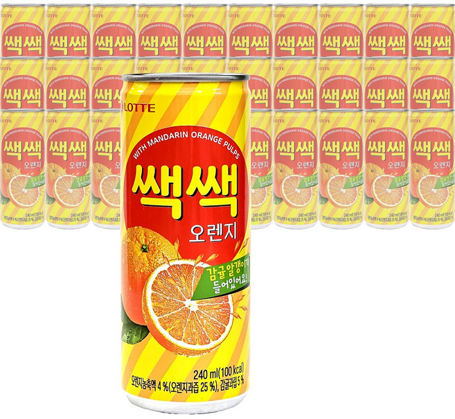 롯데 쌕쌕 오렌지 240ml x 30개/과즙음료 감귤 알갱이, 30개