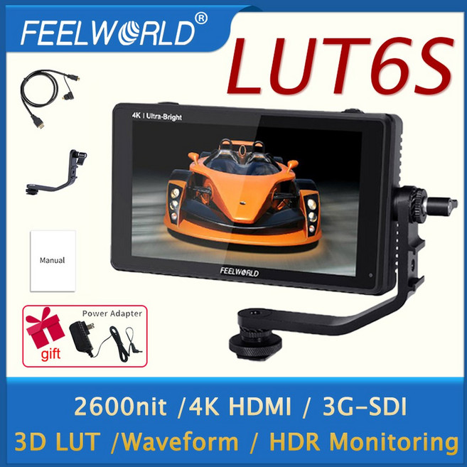 FEELWORLD LUT6S 2600NITS 휴대용 4K 필드 SDI 입력 DSLR 모니터 3G 스크린 터치 카메라 HDR 3D 출력 LUT HDMI 인치
