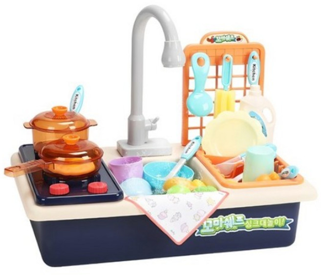 레츠토이 꼬마쉐프 싱크대 주방놀이, 네이비색상, 10세트