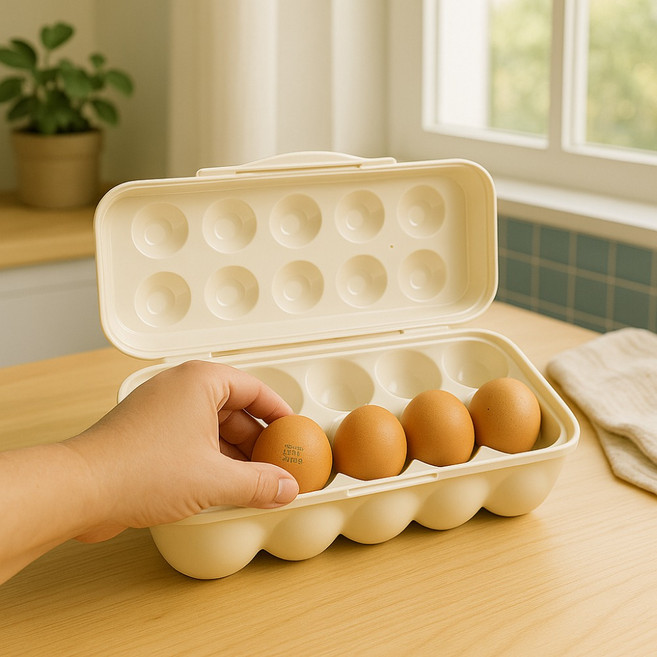 냉장고 버클 계란 트레이 에그 커버 보관함 18구, 1개, 베이지