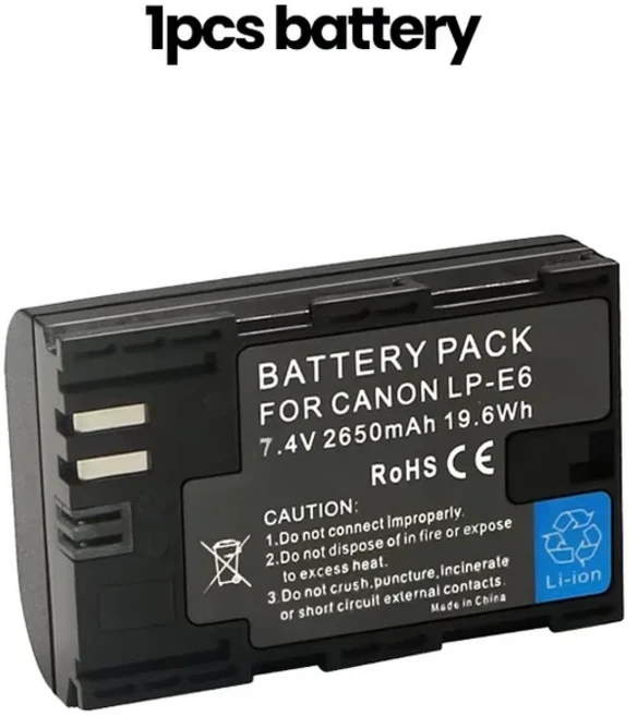 캐논 카메라용 LP-E6 2650mAh 7.4V 배터리 또는 LED 듀얼 충전기 (EOS 5D Mark II 2 3 6D R XC10 호환), 1개, 07 1pcs