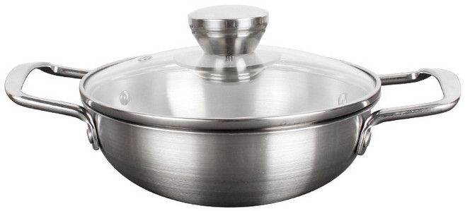 무자성 스텐 라면냄비 골드 해물냄비 가재건조대야채냄비 후라이팬 청국냄비, 자연 색상 + 유리 커버, 24cm, 1개