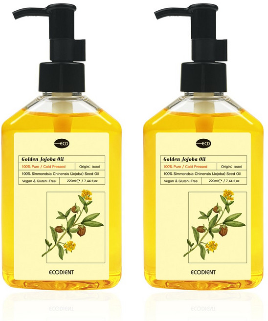 [에코디언트] 100% 퓨어 골든 호호바 오일, 2개, 220ml