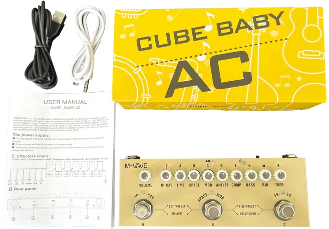 M-VAVE Cube BABY 목재 어쿠스틱 기타 녹음용 충전식 멀티 이펙트 페달 오디오 인터페이스, 03 for acoustic  guitar, 1개, 03 for acoustic  guitar