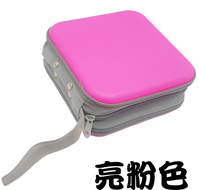 40片裝硬殼CD收納包 PP方型拉鏈款 多色可選 附提帶 光碟收藏整理, 1個, 亮粉色, 亮粉色