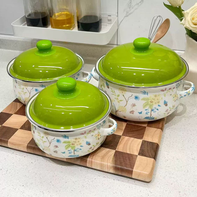 일본식 법랑냄비 빈티지 도자기 귀여운 애나멜 냄비, 1개, 16cm 1kg 그린 뚜껑 그린, 1cm