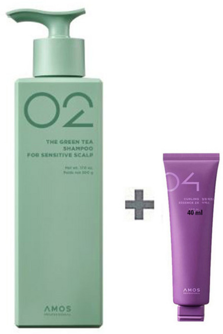 NEW 아모스 녹차실감 샴푸 민감성두피용 500g +휴대용 컬링 에센스 40ml(증정), 1개
