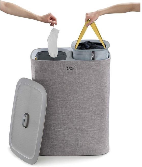 JOSEPH JOSEPH 조셉 조셉 토타 90리터 세탁통 분리 바구니 세탁함, 그린/코랄 60L 듀얼 세탁 바구니