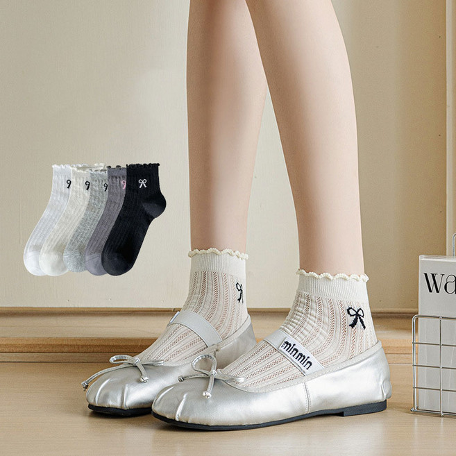 에이블탑 여성 여름 얇은 시스루 리본 레이스양말 5종세트 n519
