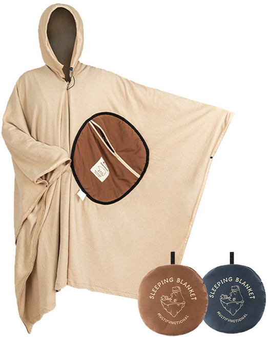 망토침낭 차박 사계절 이불 판초형 후드 담요, 1개, 크림베이지