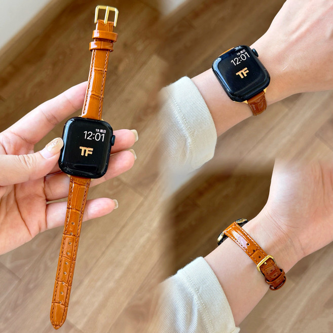 생활보물창고 애플워치 고급 가죽스트랩 호환 여성 슬림밴드 데일리, 1개, 브라운