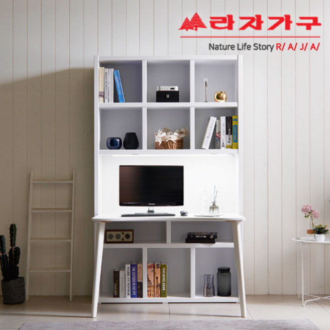 라자가구 위드 디노 1200 LED 책장책상세트 jy025, 화이트