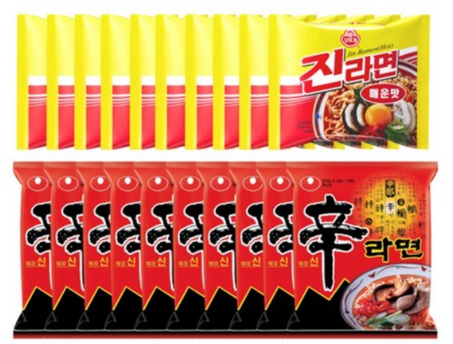 **봉지)오뚜기진라면매운맛 10개 + 봉지)농심신라면 10개, 1개