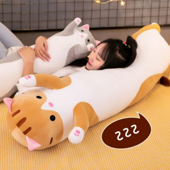 대형 롱쿠션 모찌 바디필로우 수면 찰떡 쿠션 110cm 고양이, 그레이