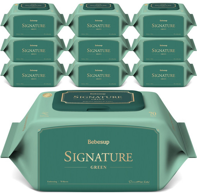 베베숲 시그니처 그린 유아물티슈, 70g, 70매, 10개