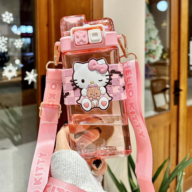 더블 빨대 물통 텀블러 이중 입구 캐릭터 디자인 안전 소재 누수 방지, 1개, 헬로키티(Pink)1